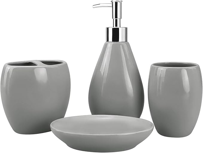 4-Piece Ceramic Bathroom Accessory Set, Bathroom Accessories Set Includes Soap Dispenser, Toothbrush Holder, Tumbler, Soap Dish, Complete Bathroom Ensemble Sets for Bath Decor, Ideas Home Gift