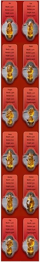 Chinese Zodiac Mini Whiskey Decanter Set of 12 with Stopper. Creative Animal Clear Glass Wine Bottle Miniature Liquor Dispenser for New Year (Size : 150ml x 12)
