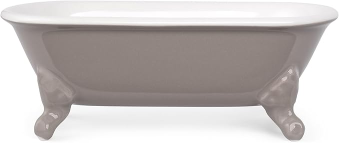 NEWHENGS 6.5" Ceramic Mini Decorative Clawfoot Bathtub Bar Soap Dish, Kitchen Sponge Holder and Shower Tray for Bathroom, 1 Pack(Taupe)