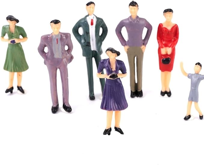 50 Pcs Mini People Figurines 1:32 Scale Architectural Painted Tiny People Model Sitting And Standing, 2.38 inch Plastic Miniature People Assorted Poses Model Trains For Miniature Scenes