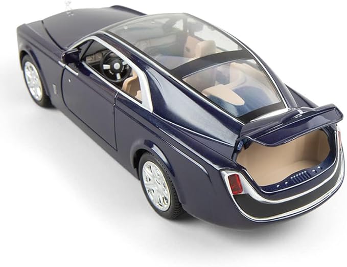 EROCK 1/24 Rolls-Royce Sweptail Toy Car Alloy Diecast Collectible Model Car for Kids Gift, Pull Back Toy Car with Sound & Light, Classic Double Door, Car Logo Can be Folded, Sweptail Blue