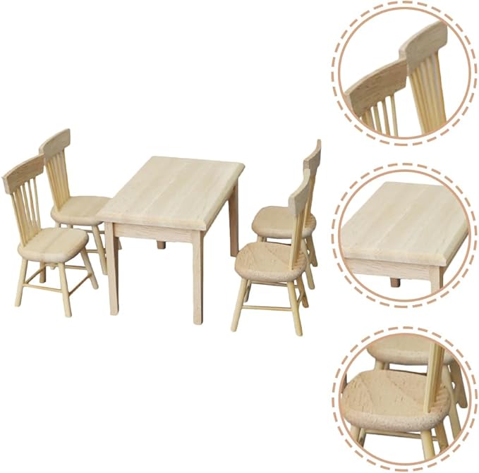 1 Set Doll Furniture Miniature Furniture Decorative 1/12 Scale Miniature Table Chair Set for Dollhouse Decoration Accessories (As Shown a)