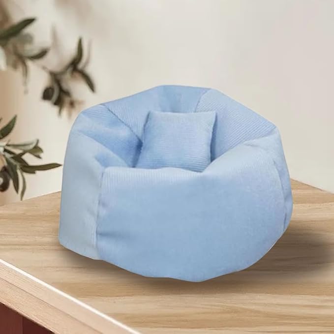 Miniature Sofa for Labubu, Cute Doll Seat for 17cm Labubu, Handmade Bean Bag Chair with Pillows, Soft Lazy Sofa Seat Miniature Couch for Dollhouse Furniture Decoration (Blue)