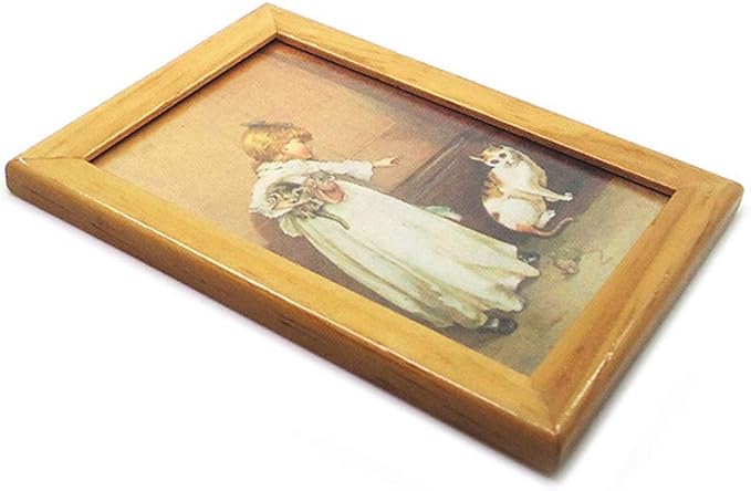Dollhouse Decoration Accessories, 1:12 Doll House Miniature Painted Wooden Frame Mural Accessories(Brown)
