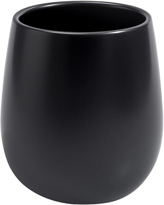 Black Ceramic Toothbrush Holder - 11Oz Small Bathroom Tooth Brushing Holders, Reusable Mouthwash Cup, Toothpaste Holder, Makeup Brush Holder, Pen Holder for Bathroom Countertop, 1PC