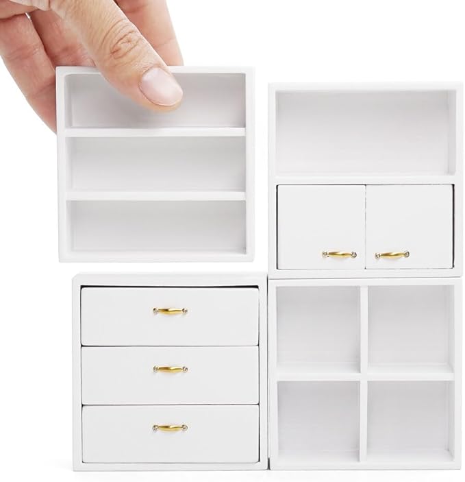 Odoria Dollhouse Bookcase Cabinet Miniature: 1/12 Scale Storage Shelves for Modern Living Room Office - Mini Sideboard Wooden Furniture - Tiny Wall Cube Open Rack Stackable White