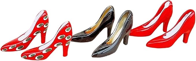 LOGOFUN 3pairs 1:12 Dollhouse Miniature High Heeled Shoes Hand Painted Solid Resin Accessories for Model Display