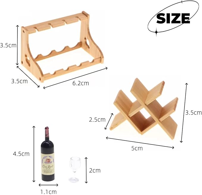 Dollhouse Accessories Wine Bottle Set,1 12 Scale Object Including 4 Bottles of Wine with 4 Glasses and a Holder for Mini House Decoration(Modern Style)