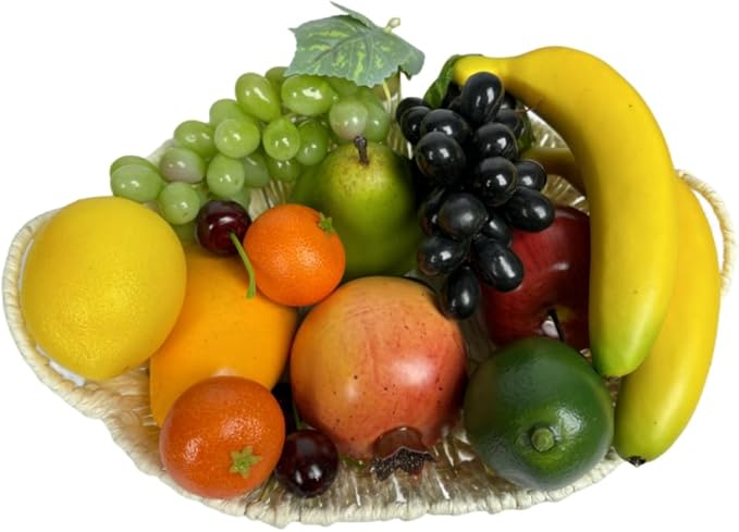 Generic 17pcs Artificial Mixture Fruits,Simulation Fruit Props for Photography Display, Lifelike Realistic Fake Fruits Home Decor Craft Fruit Set Fake Grapes Fake Banana, HC2412-17