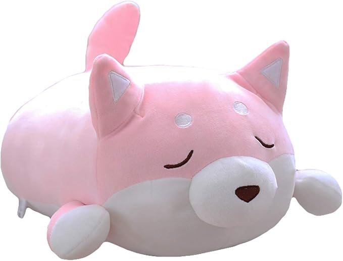 Shiba Inu Dog Plush Pillow, Cute Soft Corgi Stuffed Animals Doll Toys Gifts for Valentine, Christmas, Birthday, Bed, Sofa Chair (Pink Smiling Eye, 13.5in)