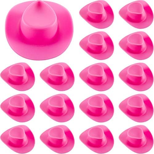 Skylety 20 Pieces Plastic Mini Cowboy Cowgirl Hat Miniature Western Small Doll Hat Cute Doll Cupcake Decoration for Dollhouse Cow Party Decoration (Pink)