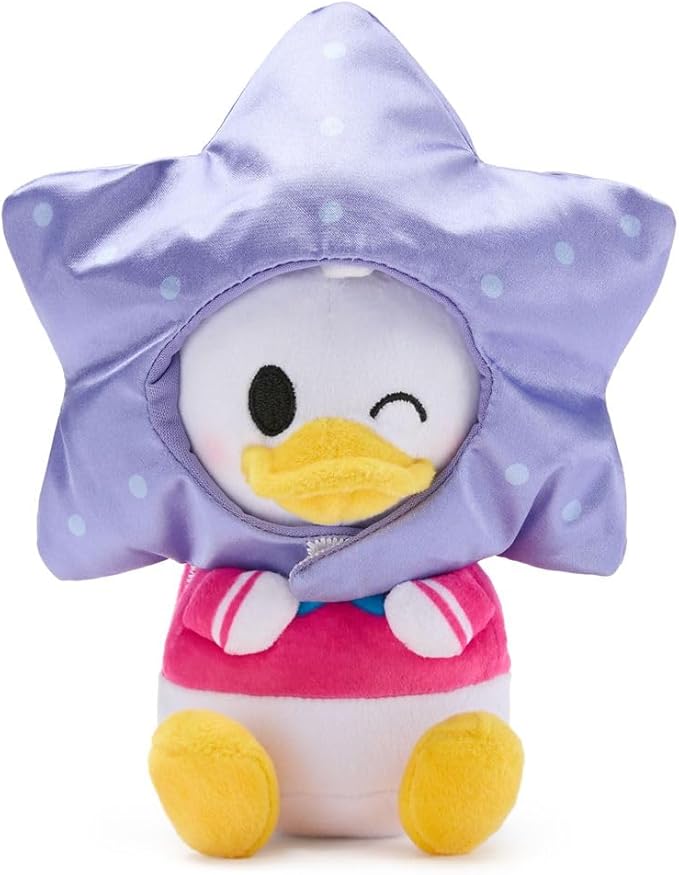 Disney Store Official Mini Mix-Its Plushies – Donald Duck - Pink Shirt - Cute Stuffed Animals - Mix & Match Detachable Hats - Hook and Loop Strap - Plush Toys for Kids and Collectors, 7 Inch