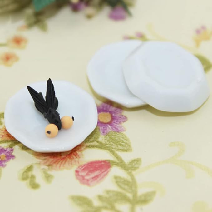 Dolls House Accessories, Dollhouse Dishes Miniature White Ceramic Plates Food Container Bowl Set 3.3×2.4cm 5PCS