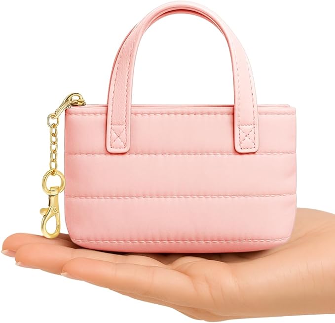 MyfavoriteK Cute Mini Tote Keychain Fancy Coin Pouch Charm Stylish Purse Key Chain for Women Novelty Puffer Handbbag Key Ring