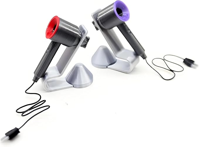 Miniature Hair Dryer Set with Stand & Nozzle – 1:12 Scale Realistic Dollhouse Bathroom, Bedroom Vanity, Miniature Beauty Styling Accessory, Hair Salon Decor, DIY Display & Collector Ornament (Purple)