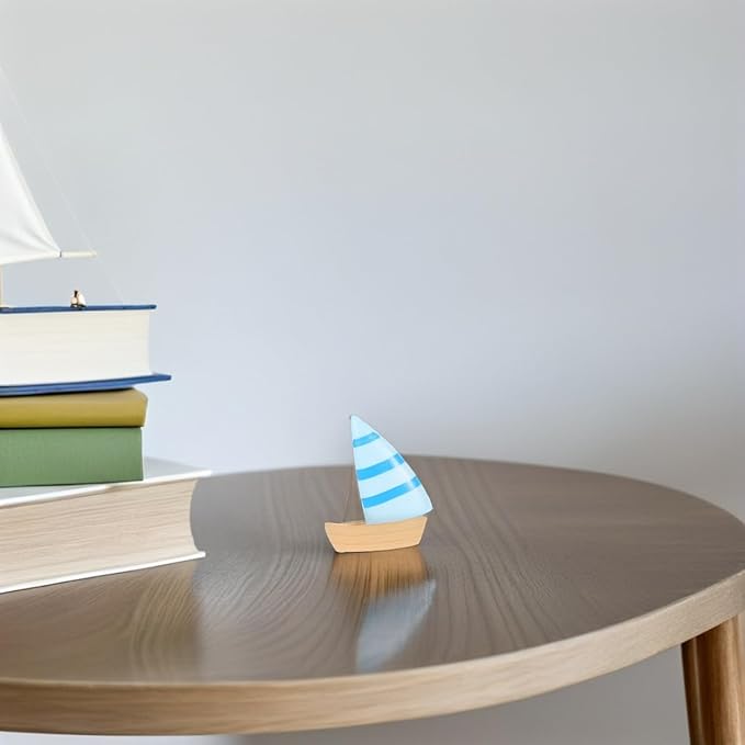 10pcs Mini Sailboat Decor Wooden Miniature Sailing Boat Model Nautical Theme Decoration Mini Fishing Boat Figurine for Fairy Garden Dollhouse Home Decor