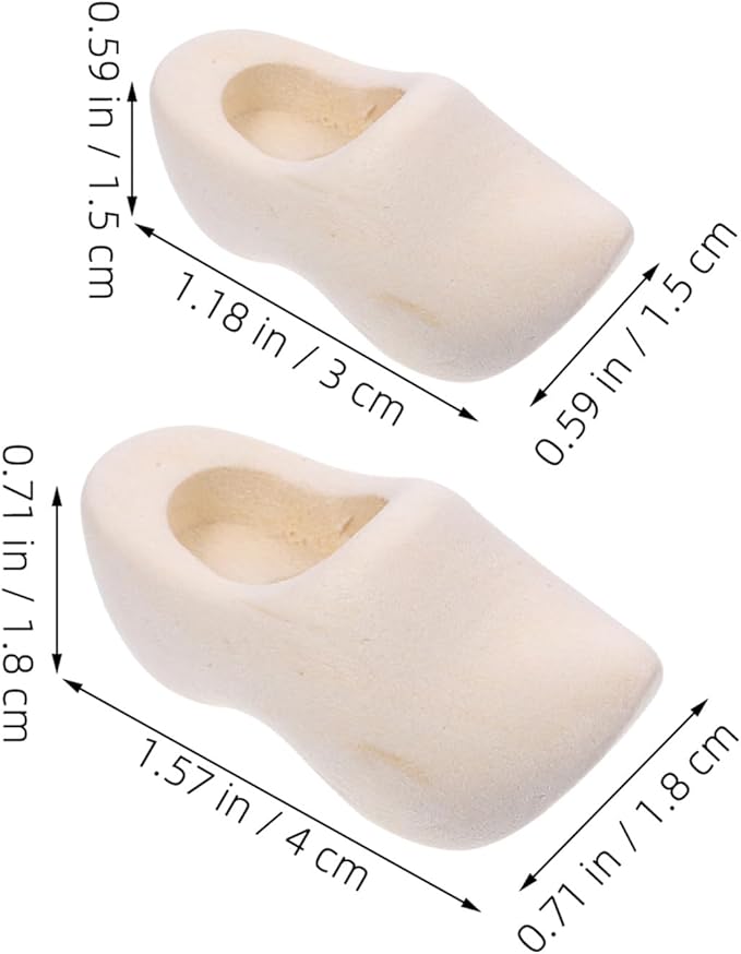 UPKOCH 6 Pairs Mini Wooden Shoes - Miniature Finger Clog Unfinished Wood Shoes Crafts DIY Blank Doll Footwear for Dollhouse Decorations Accessories 3 4 cm