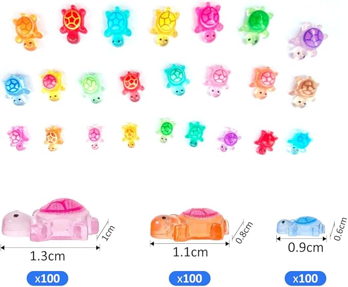 300 Pcs Mini Resin Turtles for Crafts 3 Sizes Luminous Tiny Turtle Small Cute Luminous Figures Miniature Sea Ocean Animal for Fairy Garden Micro Landscaping Decoration