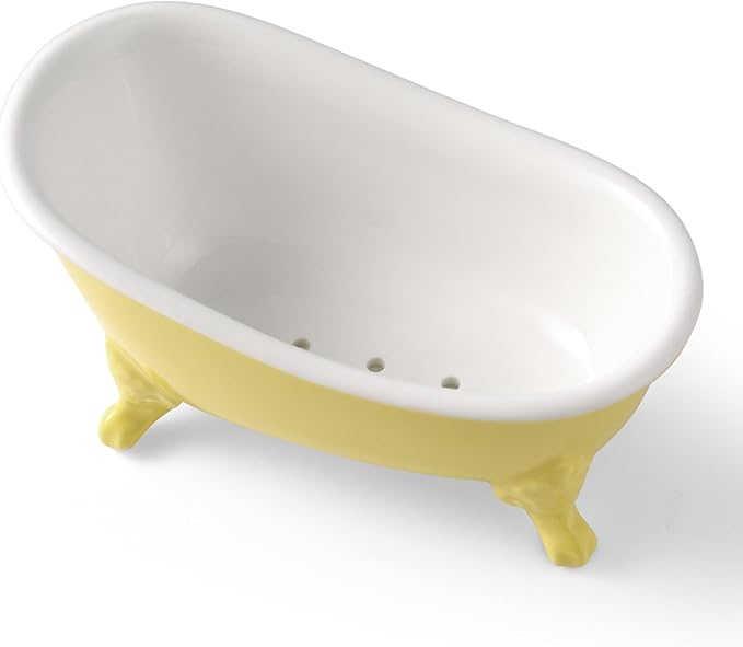 NEWHENGS 6.1" Vintage Ceramic Mini Decorative Clawfoot Bathtub Bar Soap Dish, Kitchen Sponge Holder and Shower Tray for Bathroom, 1 Pack (Yellow)