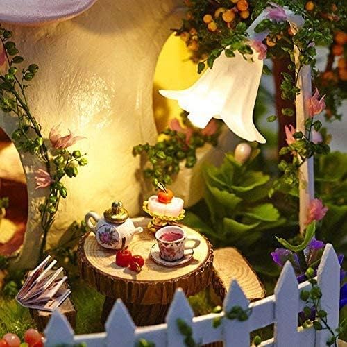 CUTEROOM DIY Miniature Dollhouse Kit Handmade Doll Houses Kit Plastic Dust Cover Snow House Kit LED Light & Music Box (B015)