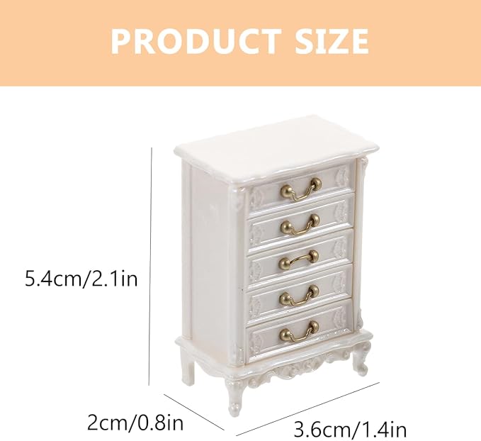 2pcs Miniature Dollhouse Cabinet Set - Wooden Mini Doll House Furniture for Model Accessories Tabletop Decor Props White
