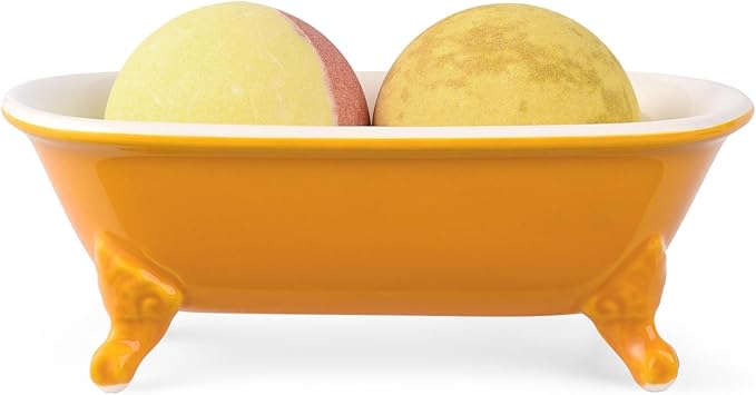NEWHENGS 6.5" Ceramic Mini Decorative Clawfoot Bathtub Bar Soap Dish, Kitchen Sponge Holder and Shower Tray for Bathroom, 1 Pack(Golden Yellow)