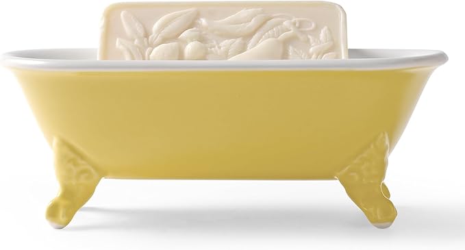 NEWHENGS 6.5" Ceramic Mini Decorative Clawfoot Bathtub Bar Soap Dish, Kitchen Sponge Holder and Shower Tray for Bathroom, 1 Pack(Yellow)