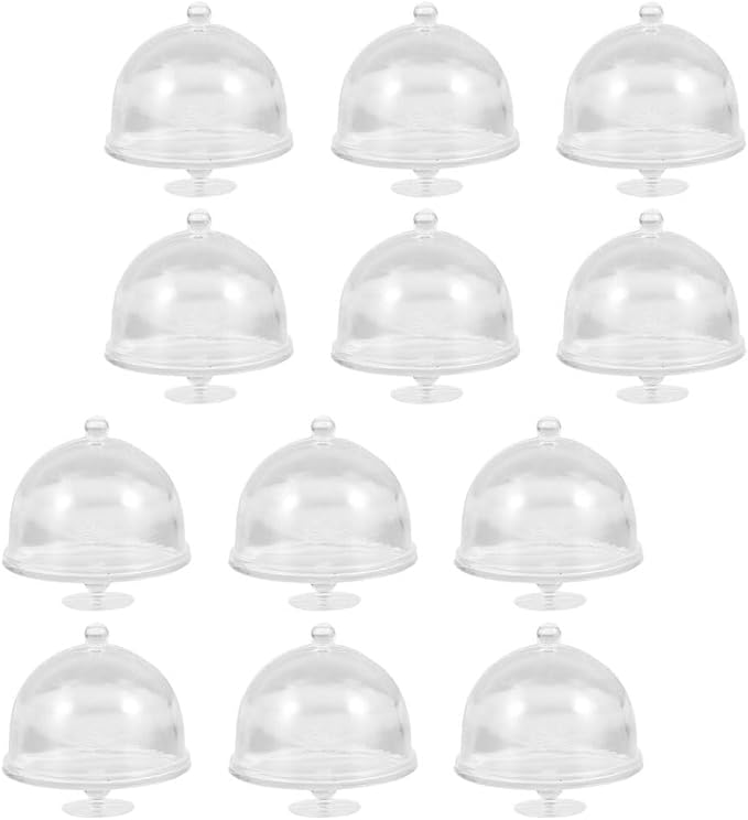 12pcs Mini Cake Stand with Dome Lid Dessert Display Plates for Dollhouse Tiny Cake Domes for Miniature Food Decoration