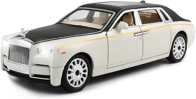 EROCK 1/24 Diecast Car Model Rolls-Royce Phantom Toy Car, Alloy Collectible Replica Pull Back Vehicles with Sound and Light for Kids Boys Girls Birthday Gift Phantom White