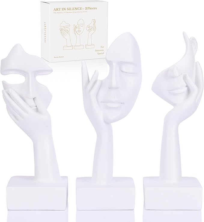 oliruim 3 Pcs Thinker Large Statue Set - White Art Abstract Home Accent Figurines for Living Room, Bedroom, Shelves, Office Desktop, Coffee Table Decor, Gift for Women (3 Pcs White, 9")