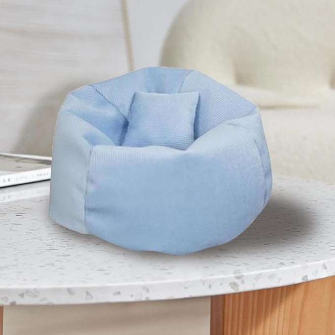 Miniature Sofa for Labubu, Cute Doll Seat for 17cm Labubu, Handmade Bean Bag Chair with Pillows, Soft Lazy Sofa Seat Miniature Couch for Dollhouse Furniture Decoration (Blue)
