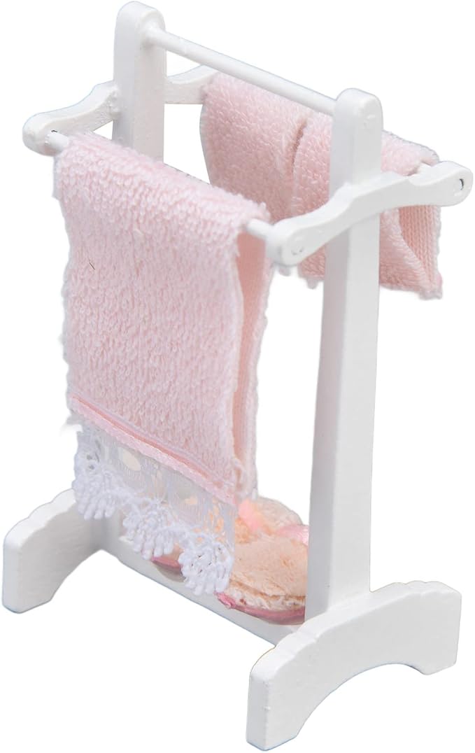 1:12 Miniature Bath Towel Rack with Rug Set - Dollhouse Bathroom Furniture Accessories - Dollhouse Furniture Craft Accessories for a Realistic Dollhouse Bathroom (2 Pcs)