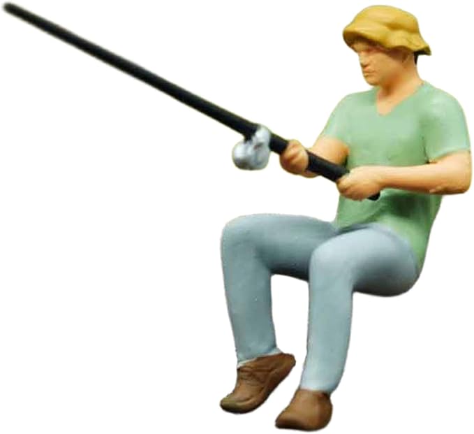 1/64 Scale Miniature Figure Miniature People Mini Resin Collection Hand Painted Realistic for DIY Fishing Scene Diorama Decor, Sitting Fishing Man