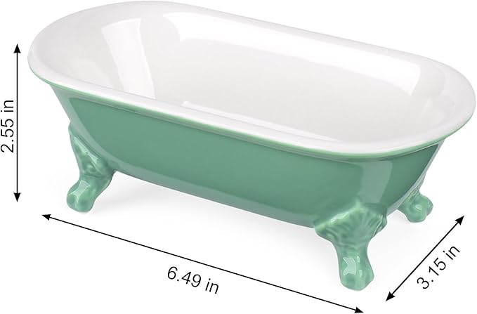 NEWHENGS 6.5" Ceramic Mini Decorative Clawfoot Bathtub Bar Soap Dish, Kitchen Sponge Holder and Shower Tray for Bathroom, 1 Pack(Mermaid)