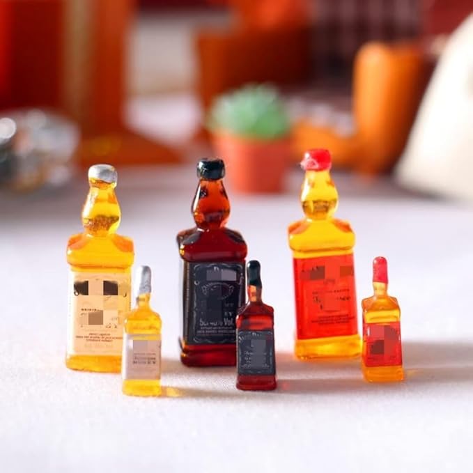 SXFSE Dollhouse Decoration Accessories, 1:12 Dollhouse Simulation 6 Pcs Mini Wine Bottle Food Play