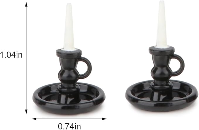 Dollhouse Miniature Candlesticks 2 PCS Candle Holder Set 1/12 Scale Vintage Candles Doll House Desk Ornament Accessories with Metal Round Base for for Fairy Garden (Black)