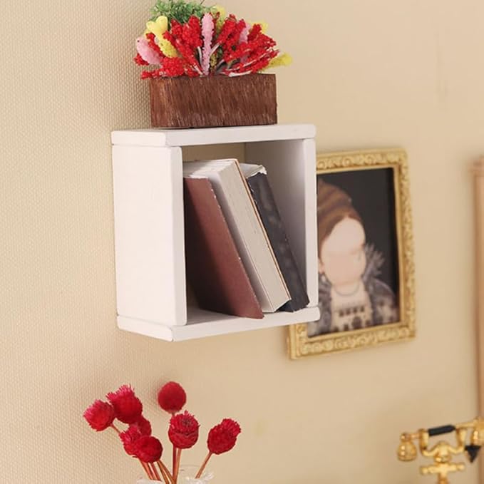 TOYANDONA 6pcs Dollhouse Miniature Storage Rack Floating Shelves Doll House Wall Rack Bookshelf Display Dollhouse Furniture Accessories White, 5.00X4.20X2.80CM, 7Z1025312FXTZ