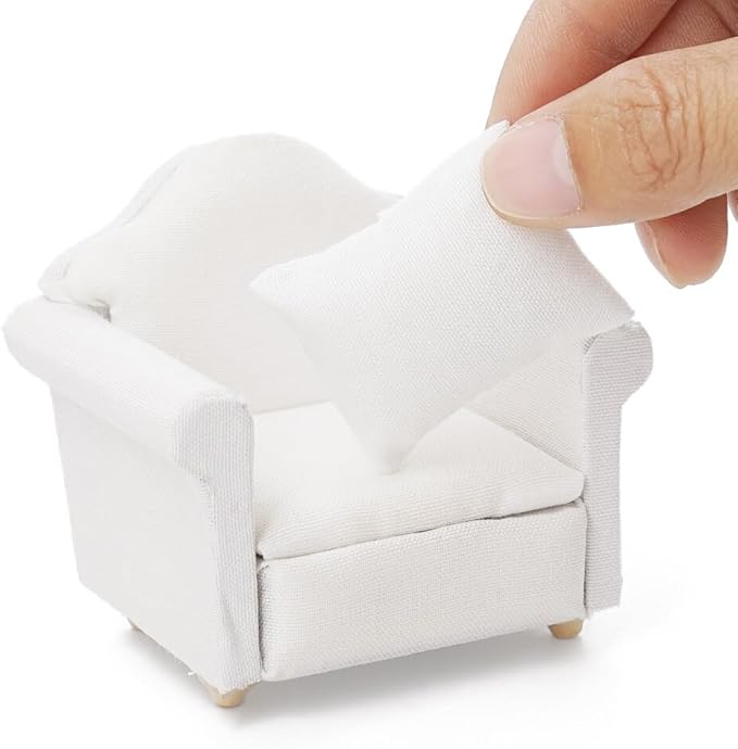 Odoria Dollhouse Armchair Sofa Miniature - 1/12 Scale Accent Chair for Modern Living Room Bedroom - Mini Club Lounge Chair Wood Furniture Upholstered White