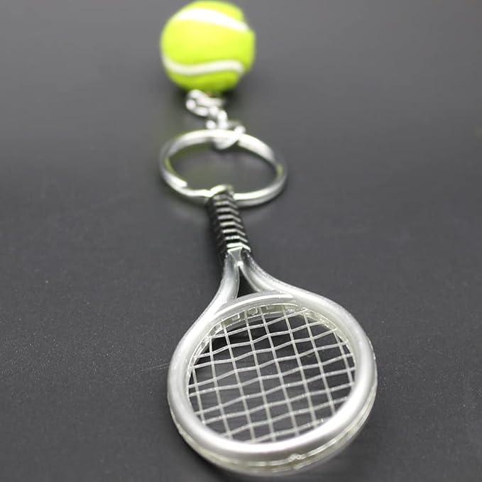 JINZHOUFZ Color Mini Tennis Racket with Ball Keychain Key Ring