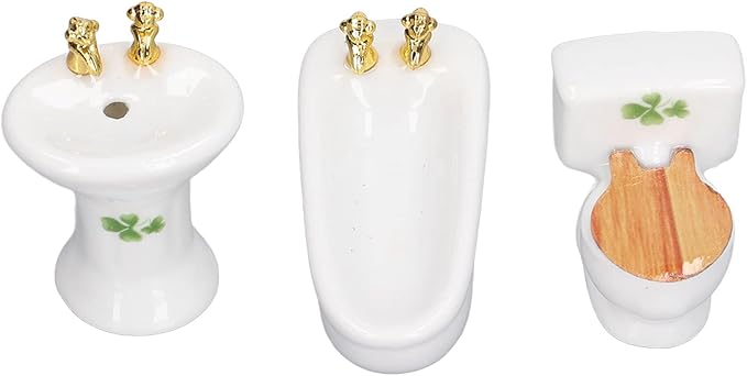 1:24 Dollhouse Miniature Bathroom Set, Ceramic Simulation Bathtub Toilet Sink, Miniature Furniture, Mini Ceramic Bathroom Furniture Set for Dollhouse Restroom Decoration (Grass Pattern)