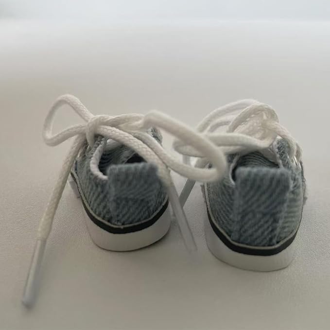 Mini Canvas Sneakers for Dolls, 2 Pairs Set in White and Denim Blue, Lace-up Style for labubu 2025,Include A Pair of Glasses(no Lenses) (White & Denim Blue)