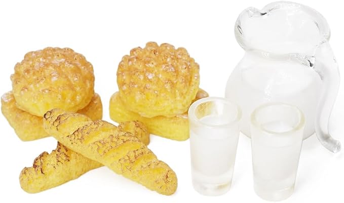 Odoria 1/12 Miniature Milk Pitcher and Bread 6Pcs Miniatures Dollhouse Decoration Accessories Doll House Accessory