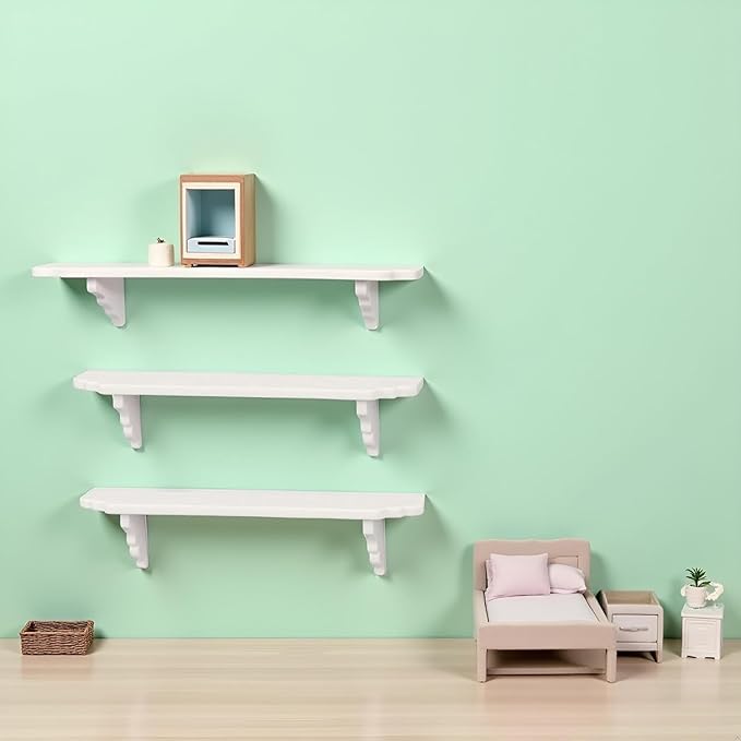 2Pcs White Dollhouse Wall Shelf,1:12 Scale Miniature Dollhouse Decor Accessories, Doll House Storage Wall Shelf for Kitchen Scene DIY Craft Ornament Lightweight Decorative, Decorations