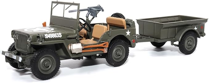 1:43 Scale Willys Jeep 1/4-Ton Utility Truck with Trailer - Militaria Diecast by Motorcity Classics