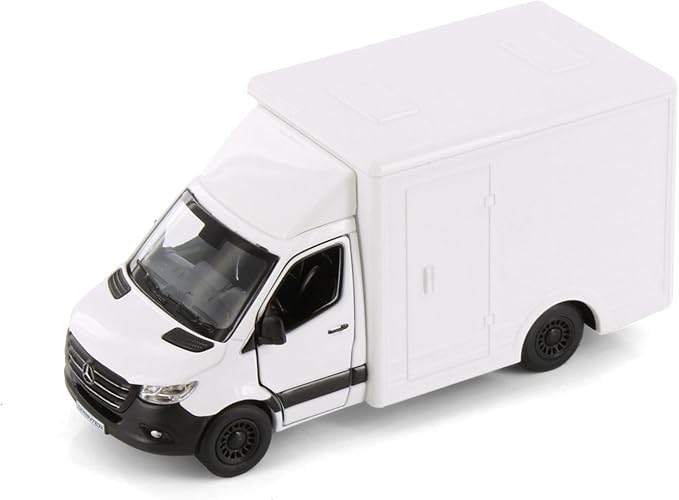 KiNSMART - Mercedes-Benz Sprinter Cargo Van 1:48 O Scale 5" Die Cast Metal Model Toy Van, Pull-Back Action (White Box Truck)