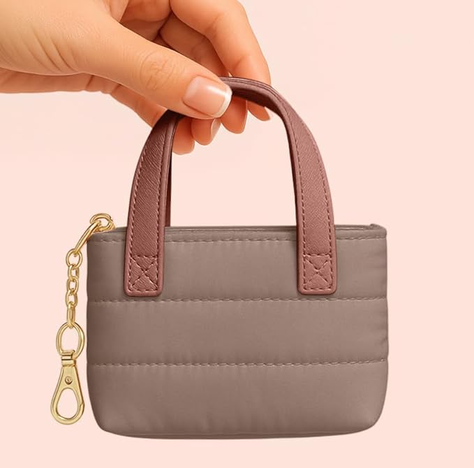 MyfavoriteK Cute Mini Tote Keychain Fancy Coin Pouch Charm Stylish Purse Key Chain for Women Novelty Puffer Handbbag Key Ring