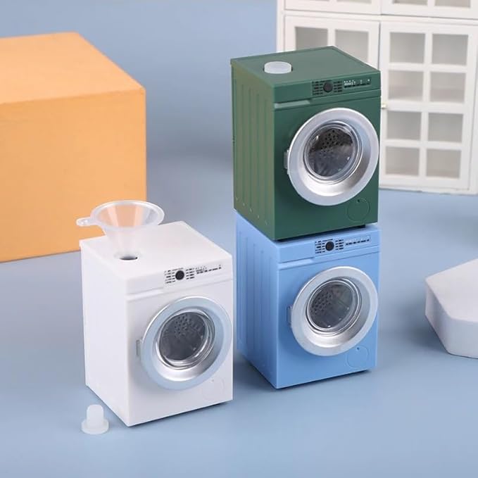 Mini Washing Machine Model - Real Rotating Drum Design, 1:12 Dollhouse Miniature Washing Machine Furniture Appliance Model Dollhouse Decoration Accessories (Green)