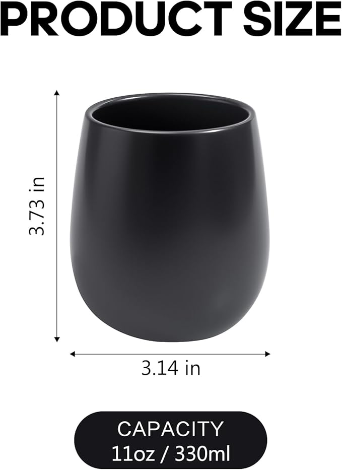 Black Ceramic Toothbrush Holder - 11Oz Small Bathroom Tooth Brushing Holders, Reusable Mouthwash Cup, Toothpaste Holder, Makeup Brush Holder, Pen Holder for Bathroom Countertop, 1PC