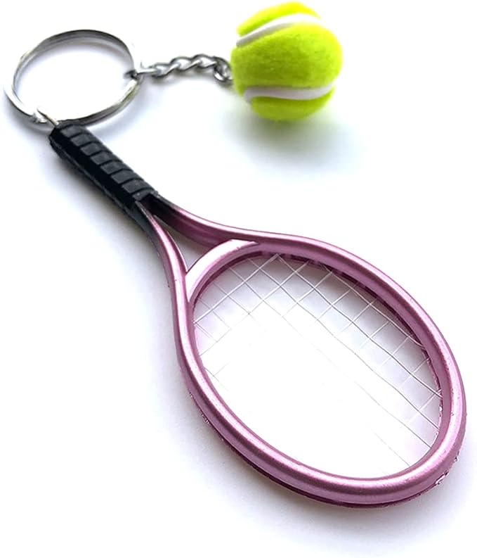 JINZHOUFZ Color Mini Tennis Racket with Ball Keychain Key Ring