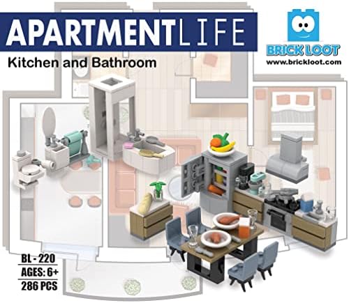 Brick Loot Apartment Building Brick Set – Including 288 Pieces of Furniture for Living Room, Kitchen, Bedroom & Bathroom – 100% Compatible with Lego & Major Brands – Ideal for Adults & Kids Age 6+